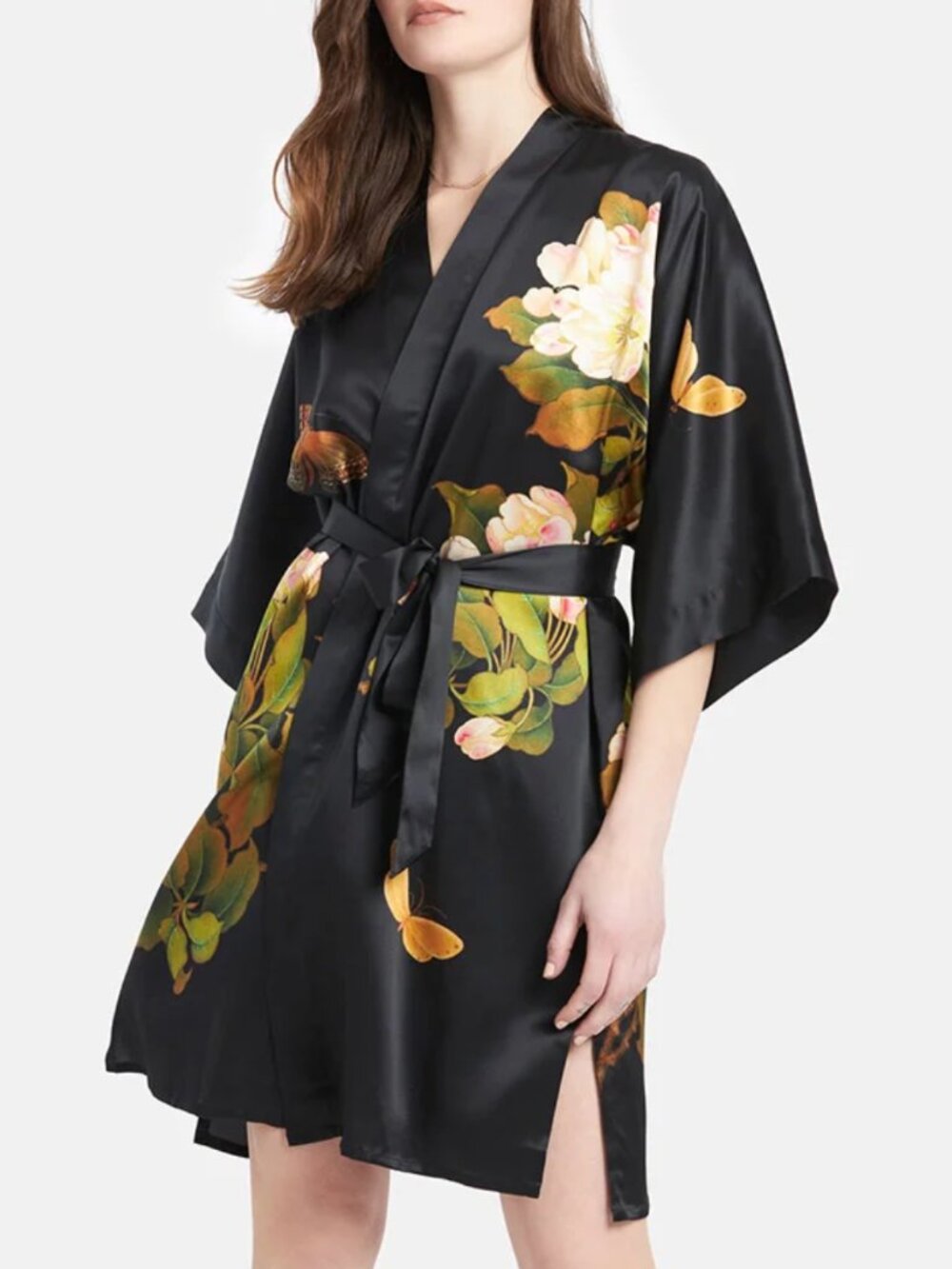 Kim + Ono - Peony and Butterfly Black Kimono Robe